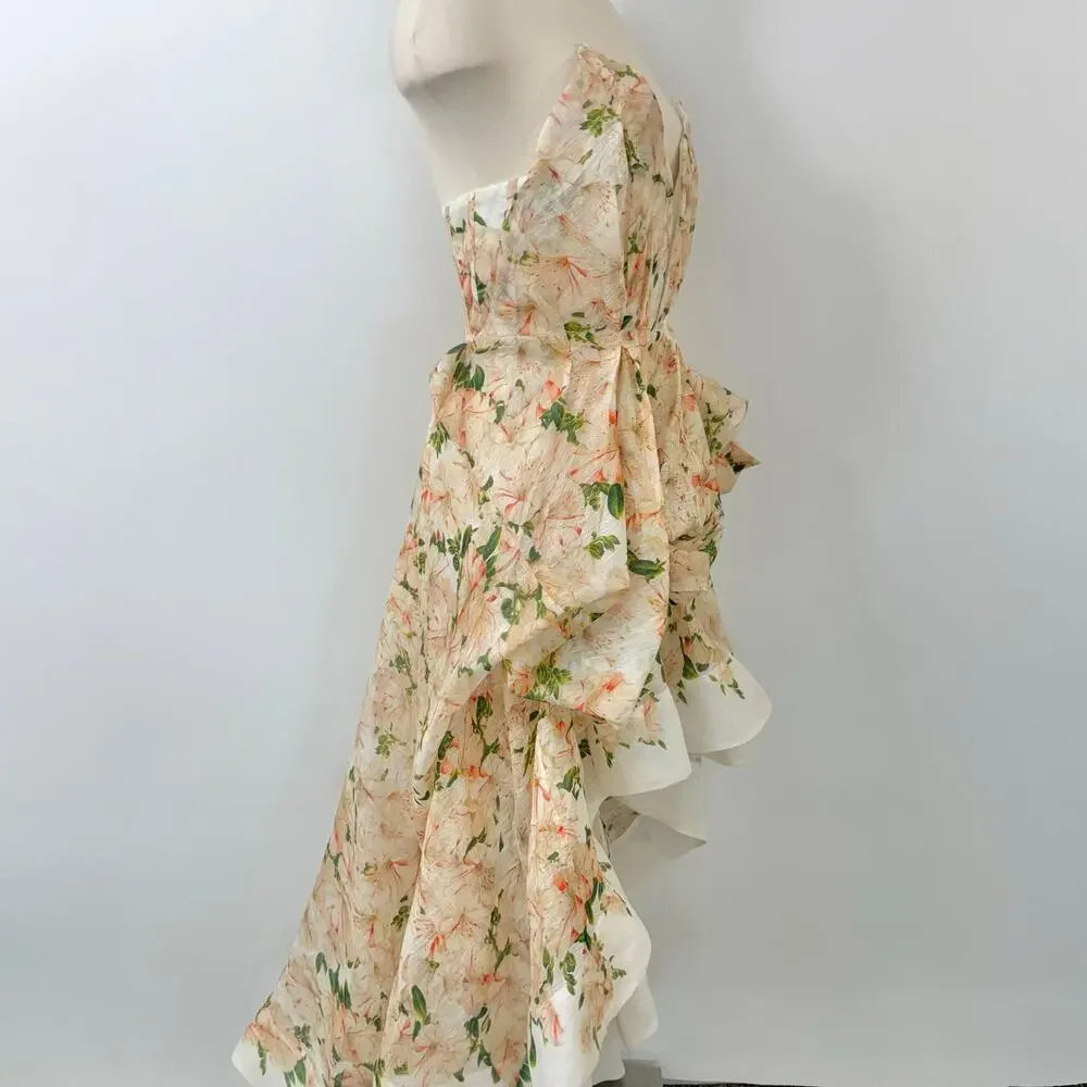 ZIMMERMANN Natura Draped Strapless Dress High-Low Azalea Floral 0 (US4) - Picture 7 of 16
